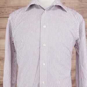 Egara Dress Shirt Mens Large Purple Check Non Iron 100% Cotton Long Sleeve